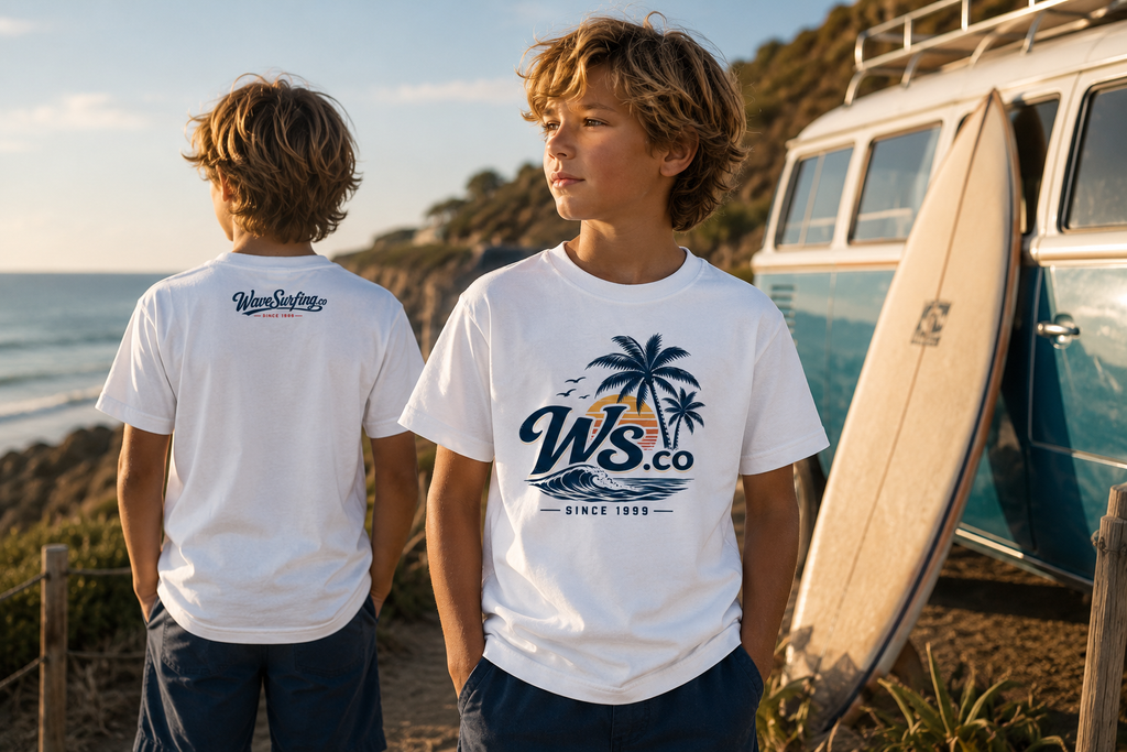 WaveSurfing™ Youth Garment-Dyed Heavyweight T-Shirt featuring a premium coastal-inspired graphic, heavyweight ring-spun cotton, and a soft vintage-washed finish for everyday comfort.
