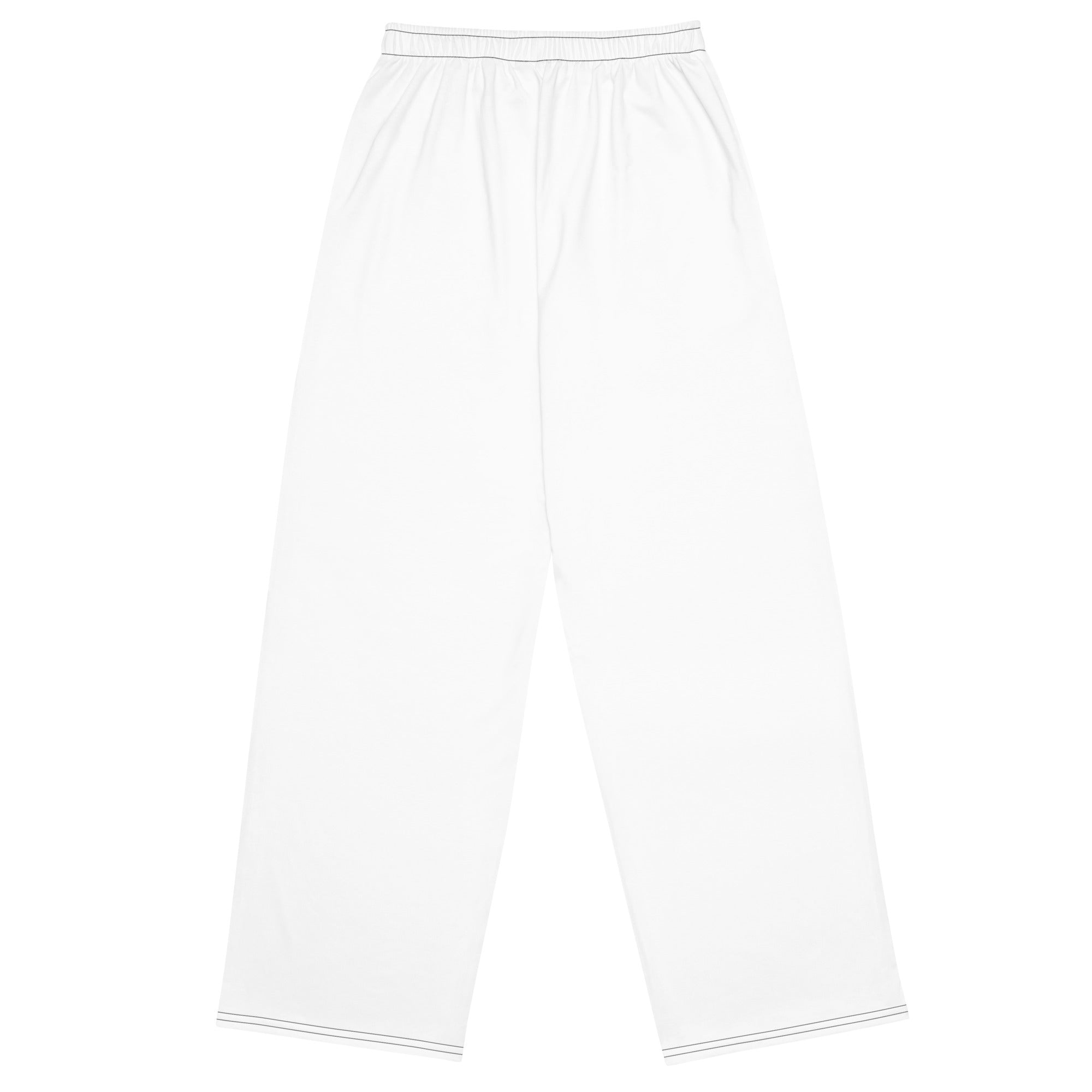 WaveSurfing™ white unisex wide-leg pants back view featuring a relaxed fit, elastic waistband and premium coastal style.