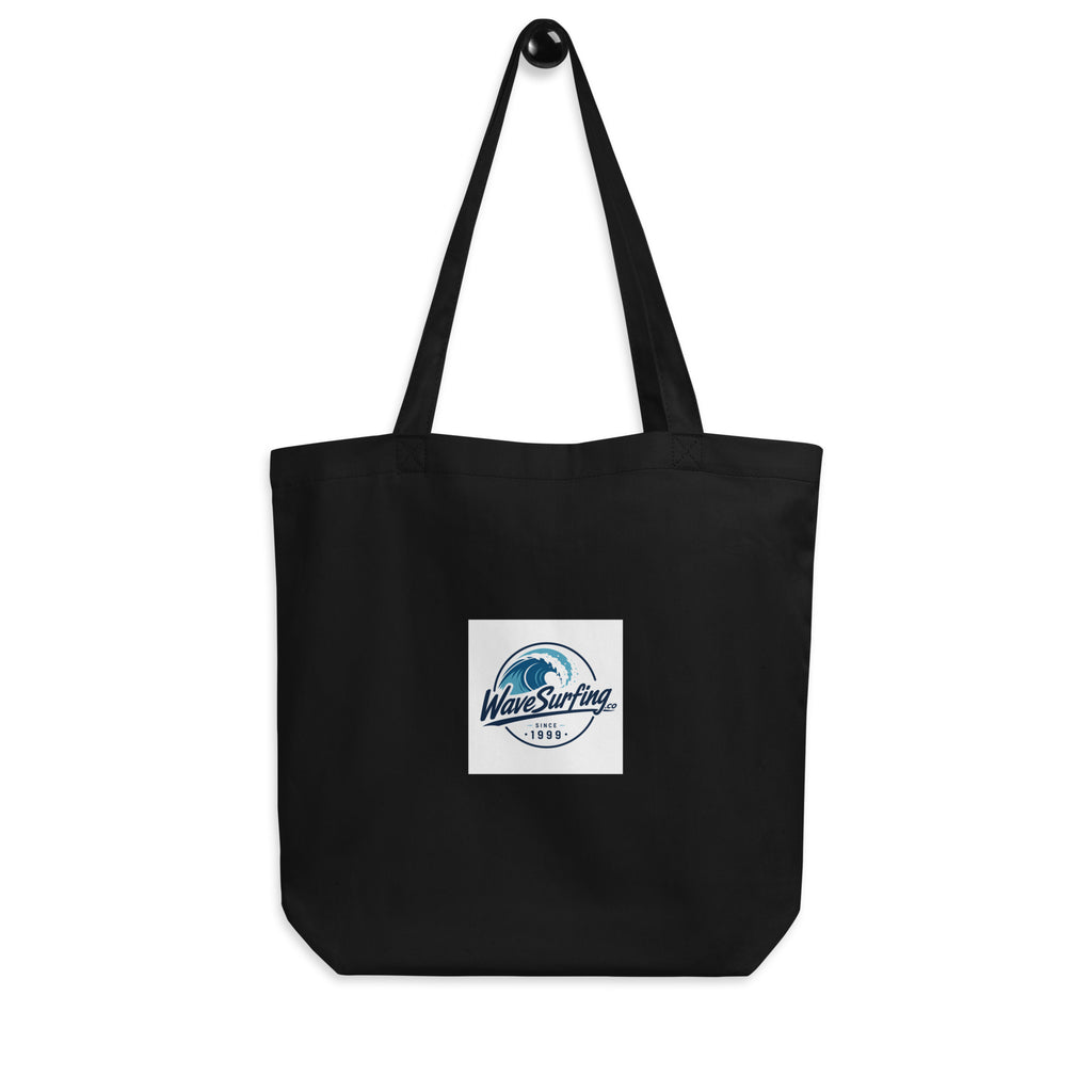 Tote bag noir WaveSurfing – sac éco surf vue de face"