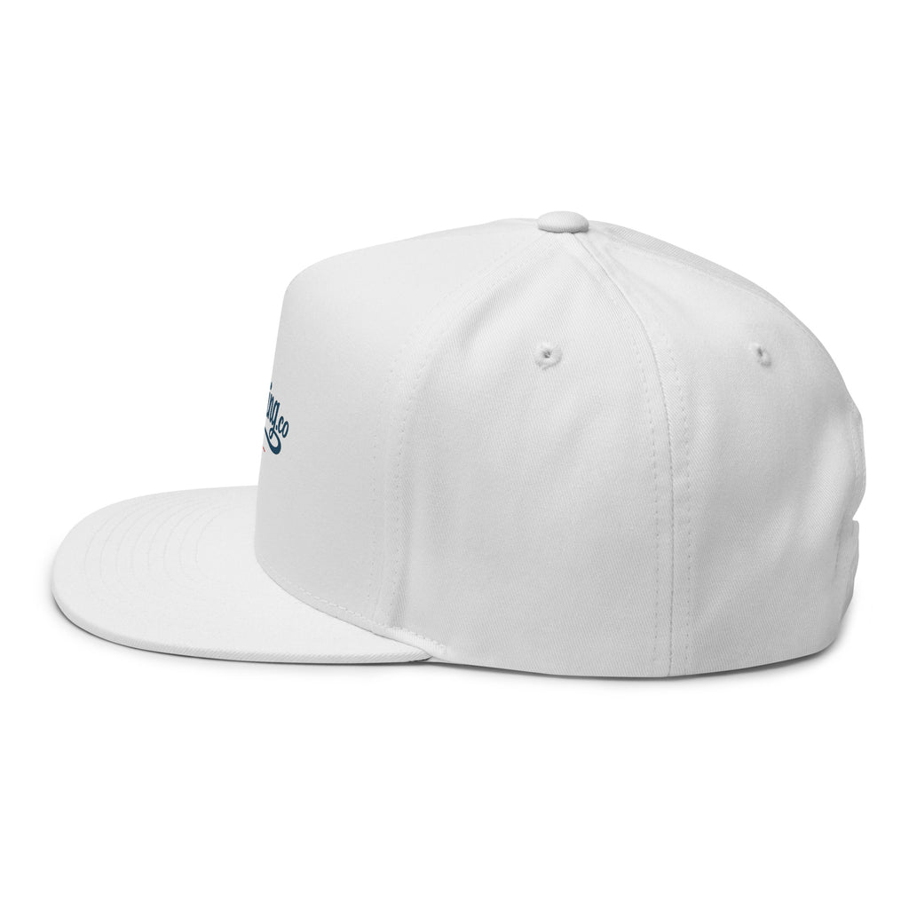 WaveSurfing™ Flat Bill Snapback Cap blanc – Vue côté gauche logo WaveSurfing.co Since 1999