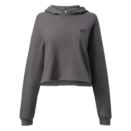 Women's charcoal gray cropped hoodie with WaveSurfing logo on the chest